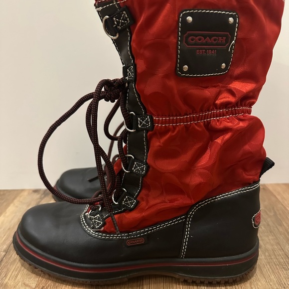 Like New - Coach Red and Black Lace Up Snow Boots - Picture 4 of 10